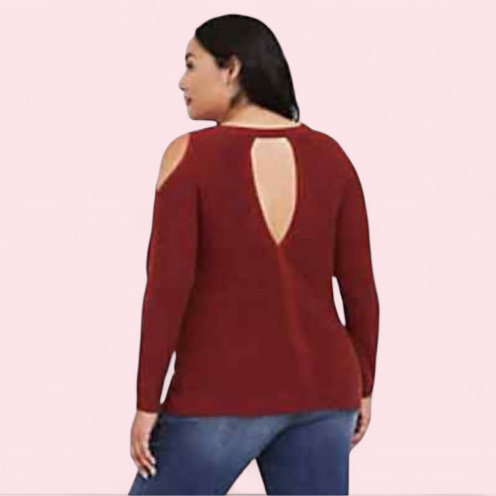 Torrid Ribbed Knit Cold Shoulder Sweater 2X Rust Cut‎ Out Back - Picture 3 of 8